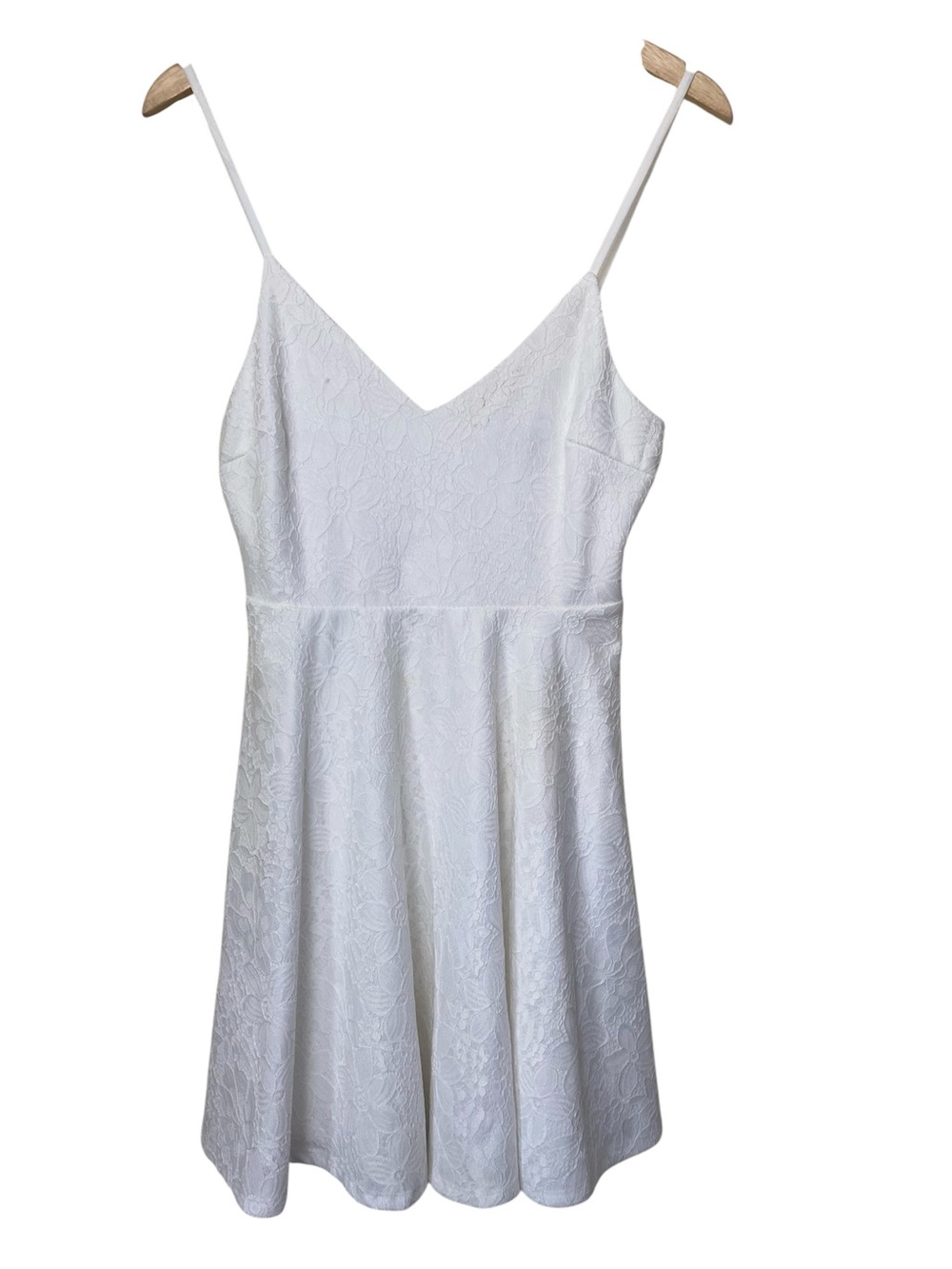 Lulus Classic White Spaghetti Adjustable Strap Lace Short  Dress in Ivory Sz S - Picture 3 of 13